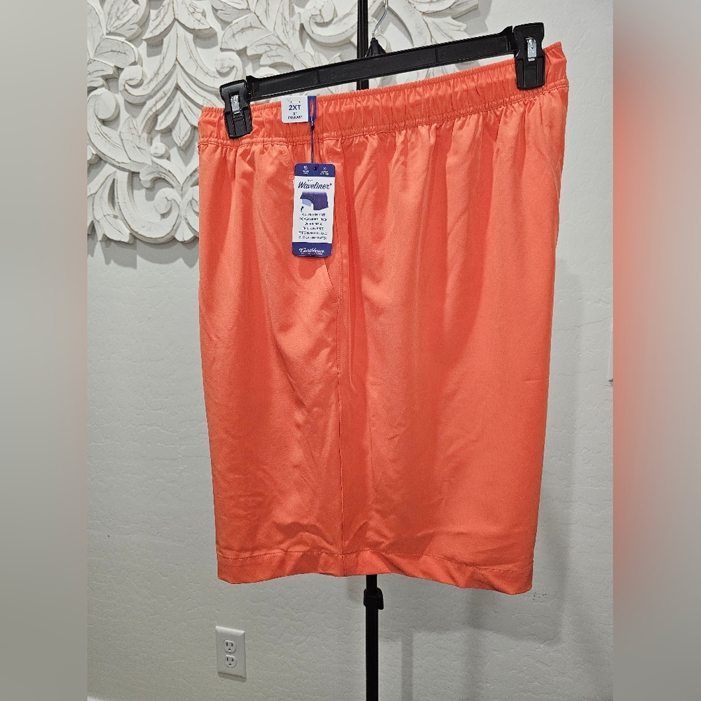 Caribbean Men's Swim Trunks Bright Orange W/pockets & built In Brief Sz 2XT NWT